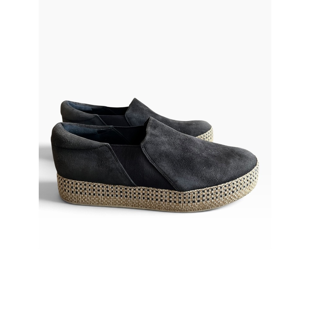Vince Suede Platform Slip On Sneakers Grey Woven Espadrille Women's Size 9.5
